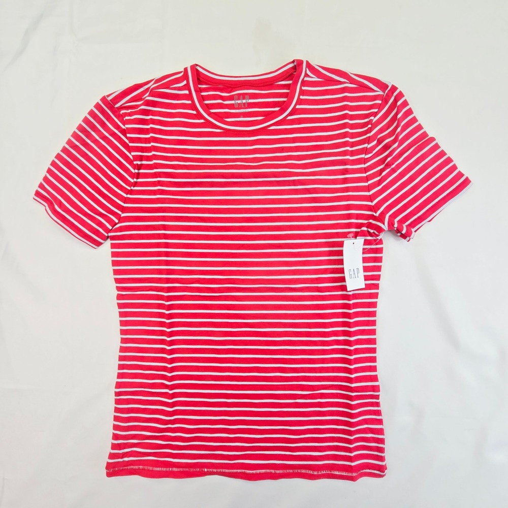 Gap Women's Closeknit T-Shirt Size Small Red White Striped Short Sleeve Ribbed